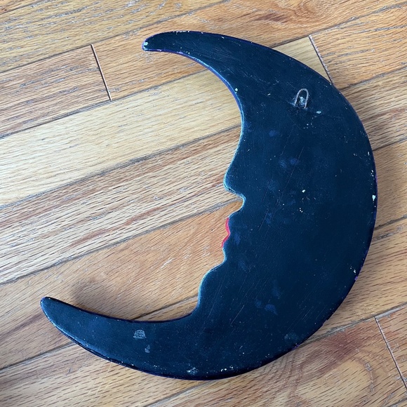 Vintage 90s Ceramic Purple Moon Face Decor - Picture 8 of 8